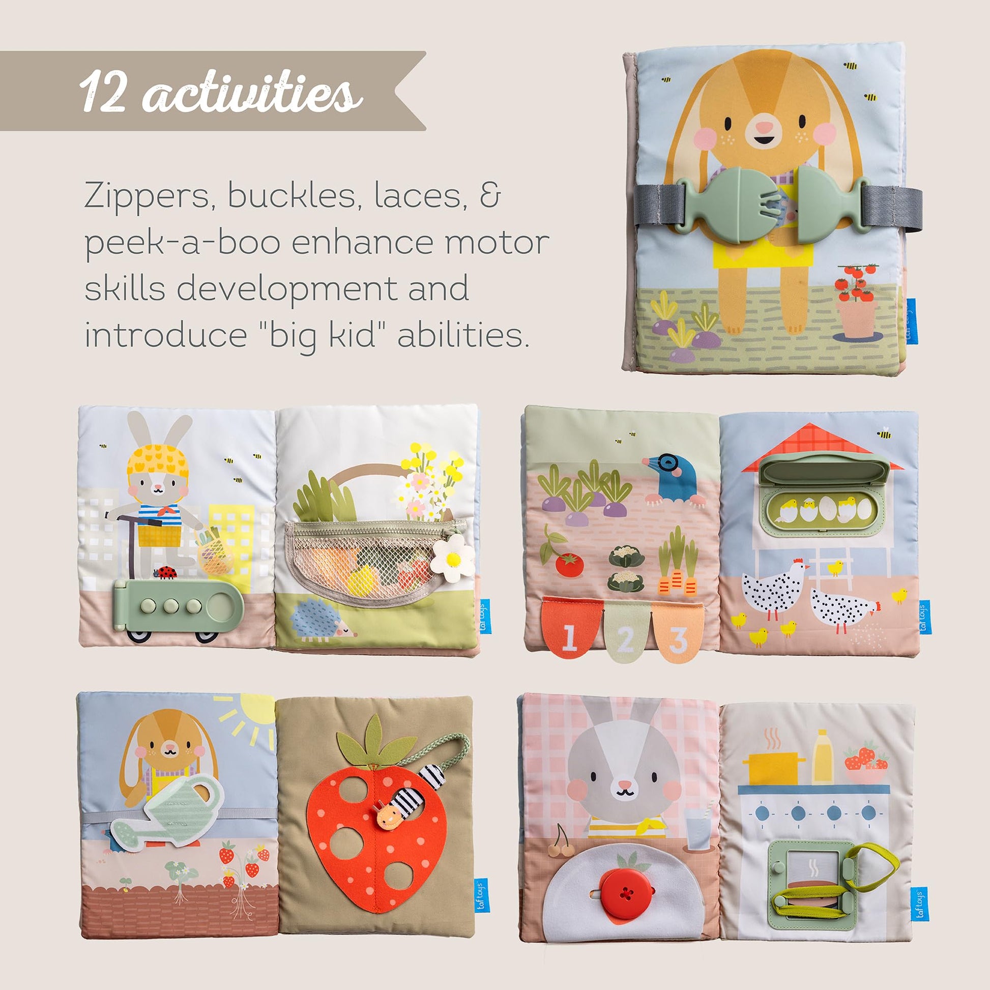 Taf Toys Busy Book for Toddlers 1-3 - Montessori Toys for 1 2 Year Old Boy Girl Birthday Gifts - Busy Book with Zippers, Buckles, Laces - Educational