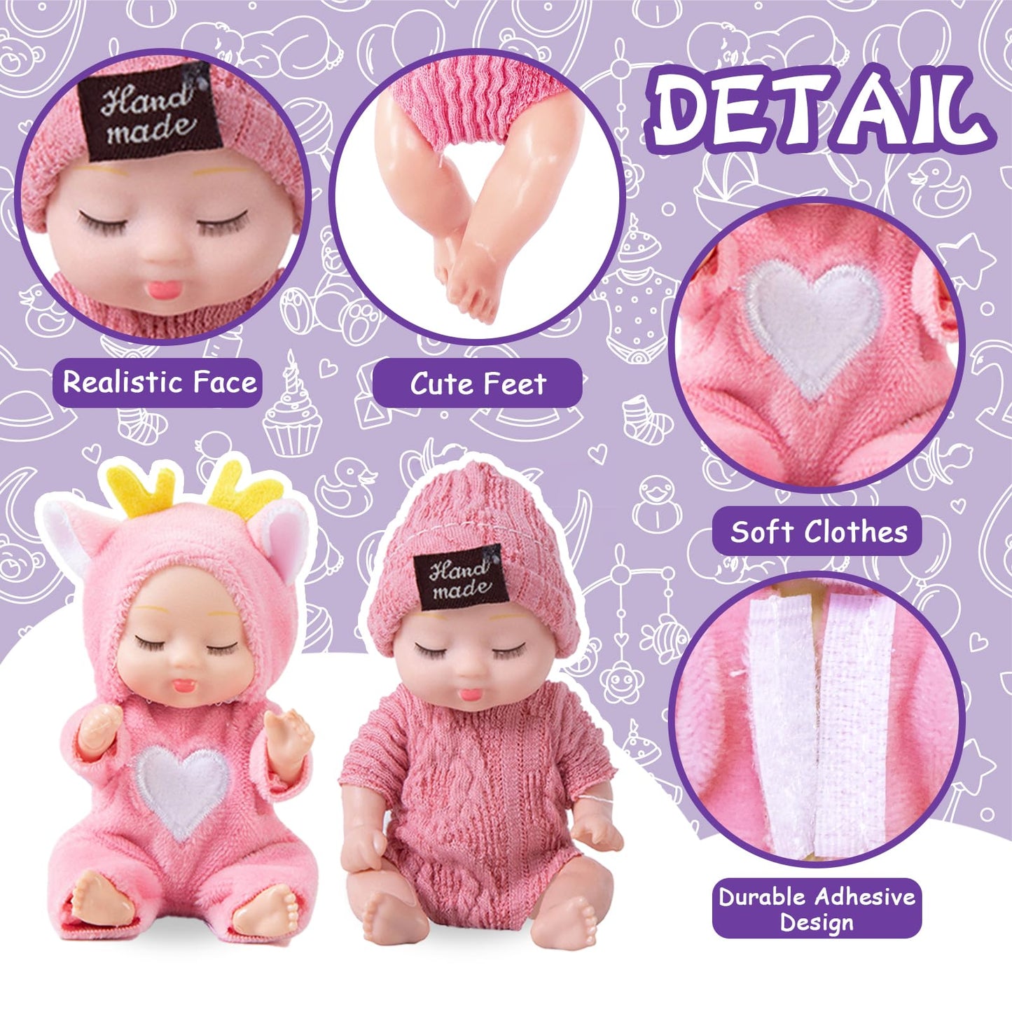 Haawooky 10 Pcs Mini Baby Dolls,Cute Tiny Baby Doll Gifts for Kids,Lifelike Realistic Small Baby Dolls for Girls Boys and Kids Big Easter Birthday
