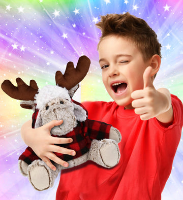 DolliBu Super Soft Plush Red Plaid Outfit Moose - Adorable Playtime Zoo Moose Plush with Clothes, Cute Wildlife Cuddle Gift - 9 Inches