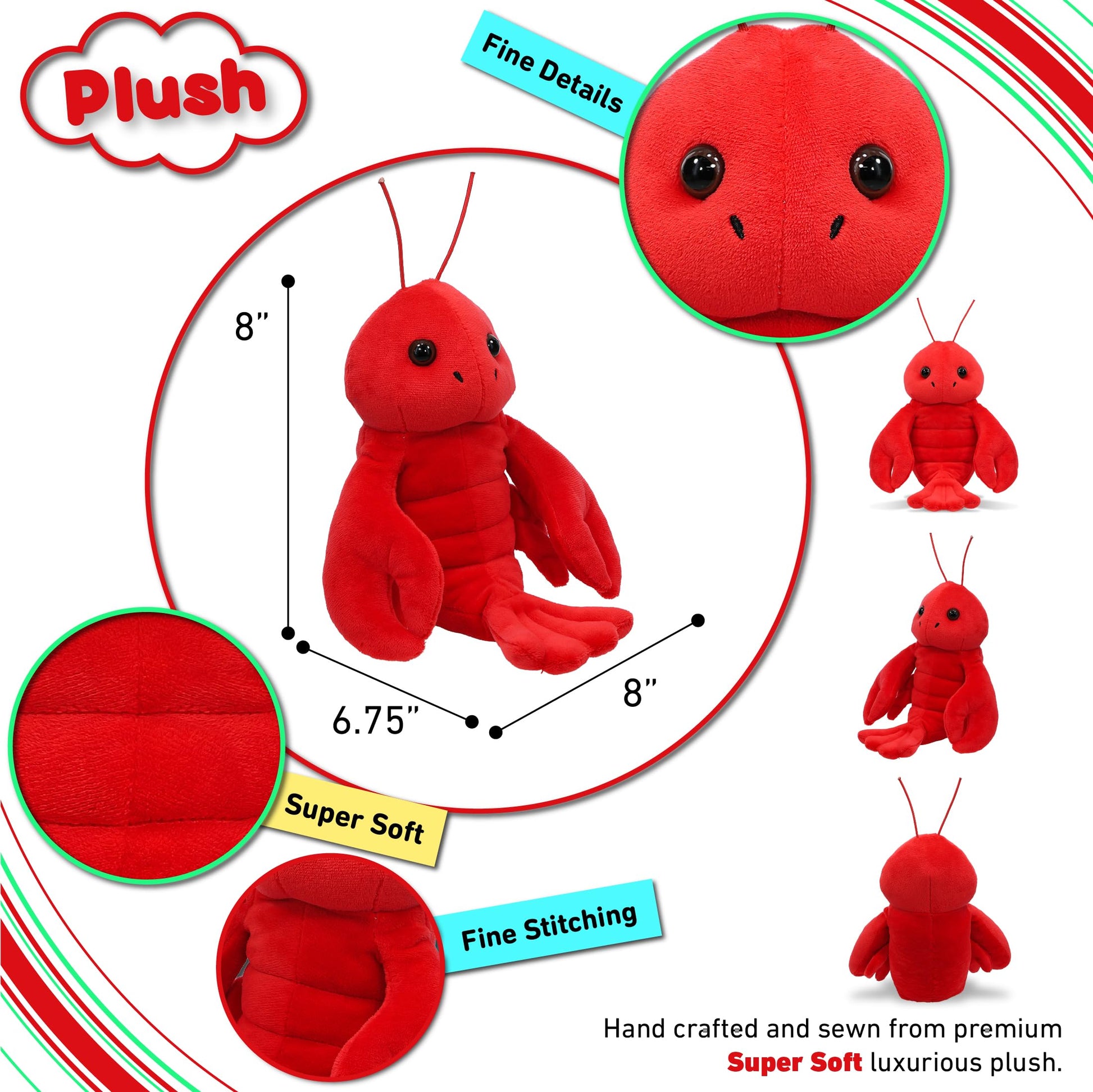 DolliBu Sitting Lobster Stuffed Animal - Soft and Velvety Ocean Animal Stuffed Red Lobster Plush Toy for Kids and Adults, Realistic Sea Creature Gift