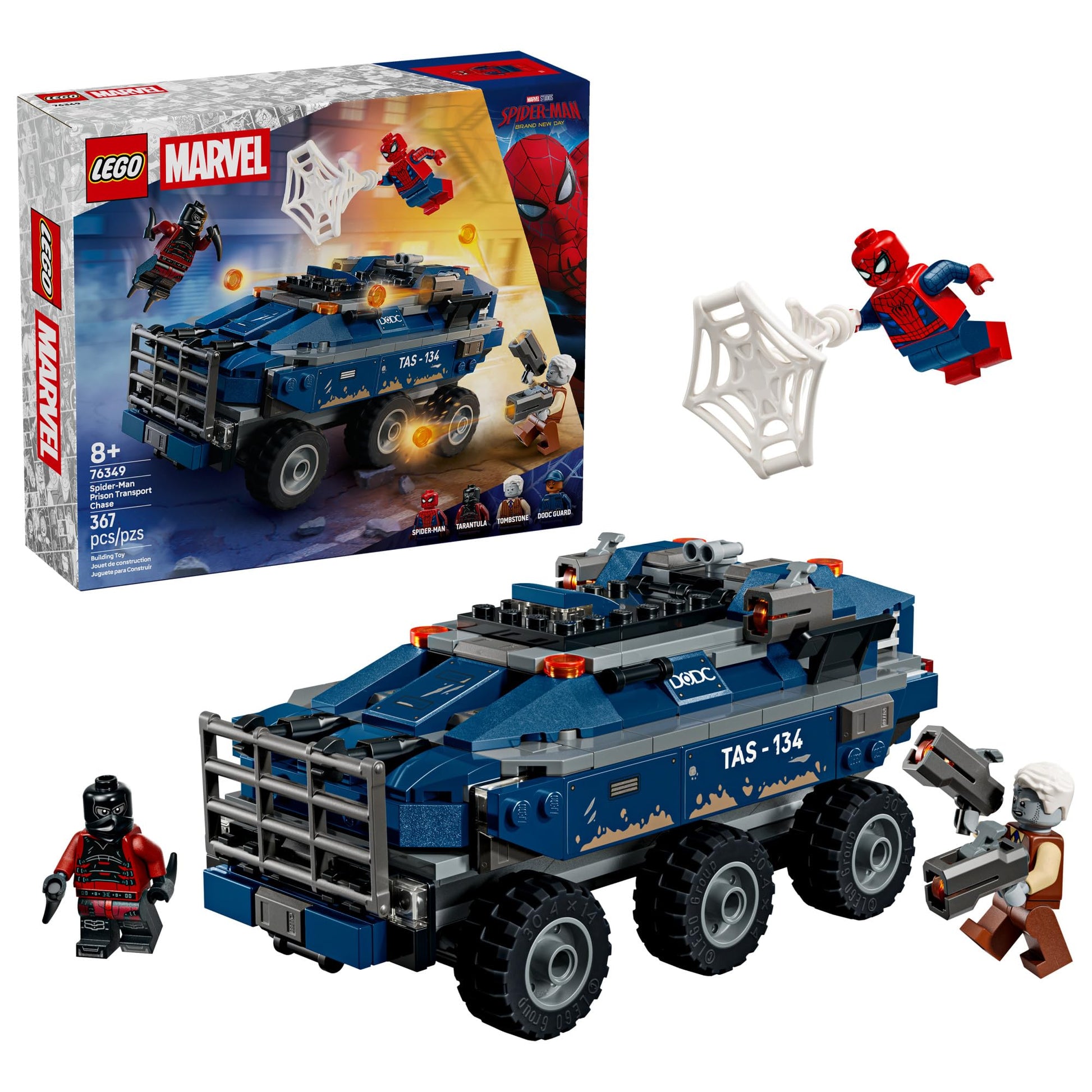 LEGO Marvel Spider-Man Prison Transport Chase - Super Hero Building Toy for Boys & Girls, Ages 8+ - Includes 4 Minifigures - Spider-Man Toy for Fans