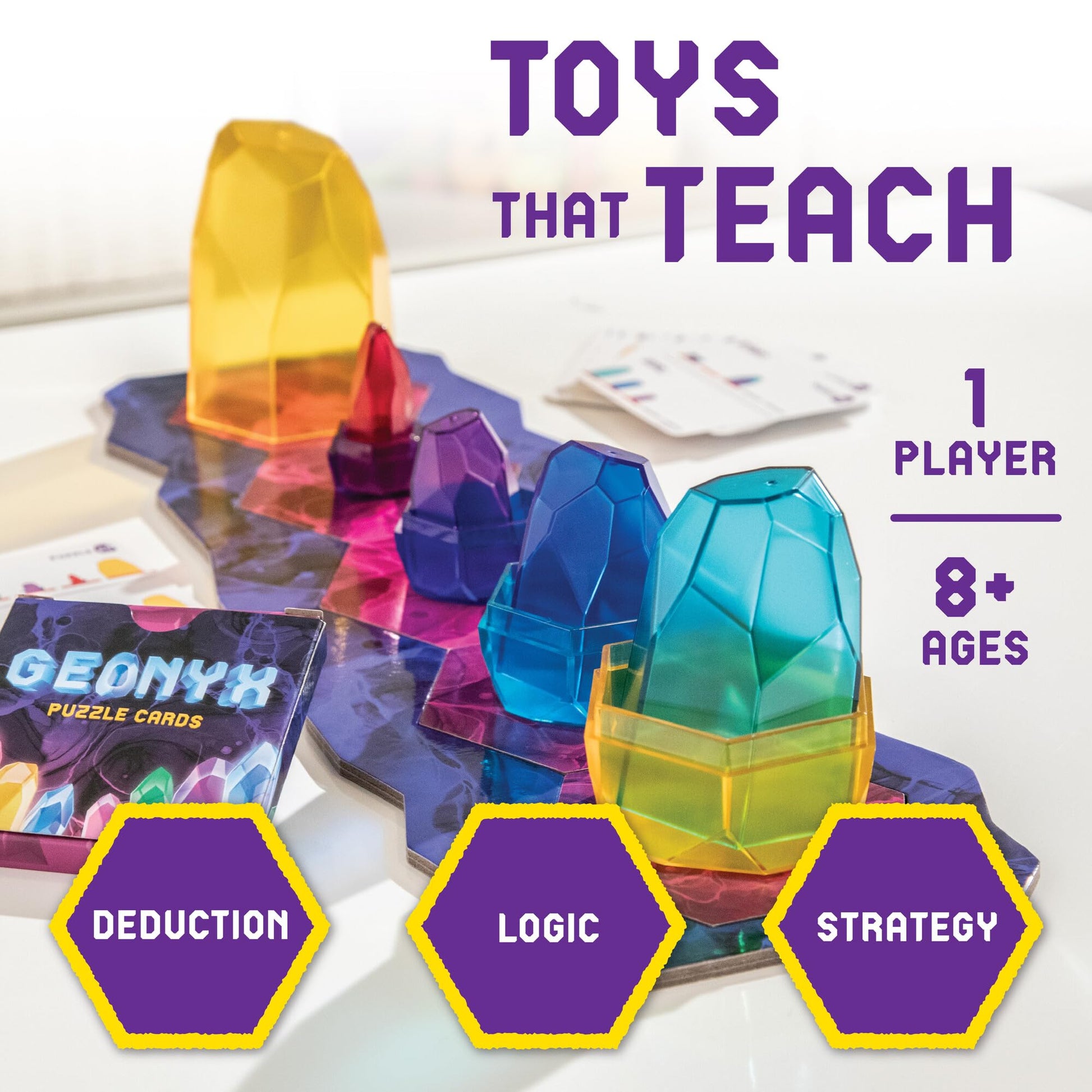 MindWare Geonyx Single-Player Logic Game, Crystal-Shifting Brain Teaser Puzzle with Progressive Challenges for Critical Thinking and Spatial