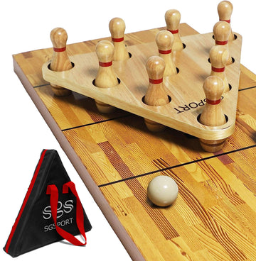 YDDS Shuffleboard Bowling Pin Set with 10 Pcs Premium Hardwood Bowling Pins Durabel Triangular Pinsetter Resin Bowling Ball and Carrying Bag, Fun