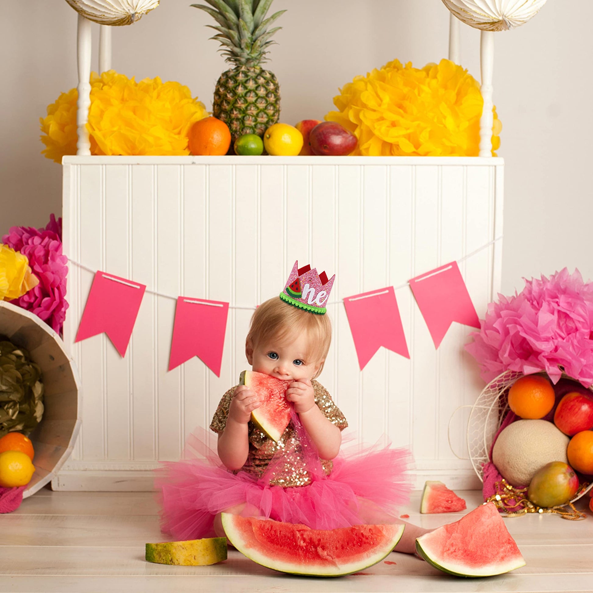 Watermelon First Birthday Crown - One in a Melon Baby 1st Birthday Party Decorations and Supplies