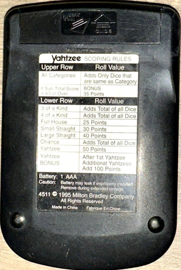 Yahtzee Handheld Electronic Game (1995) by Yahtzee