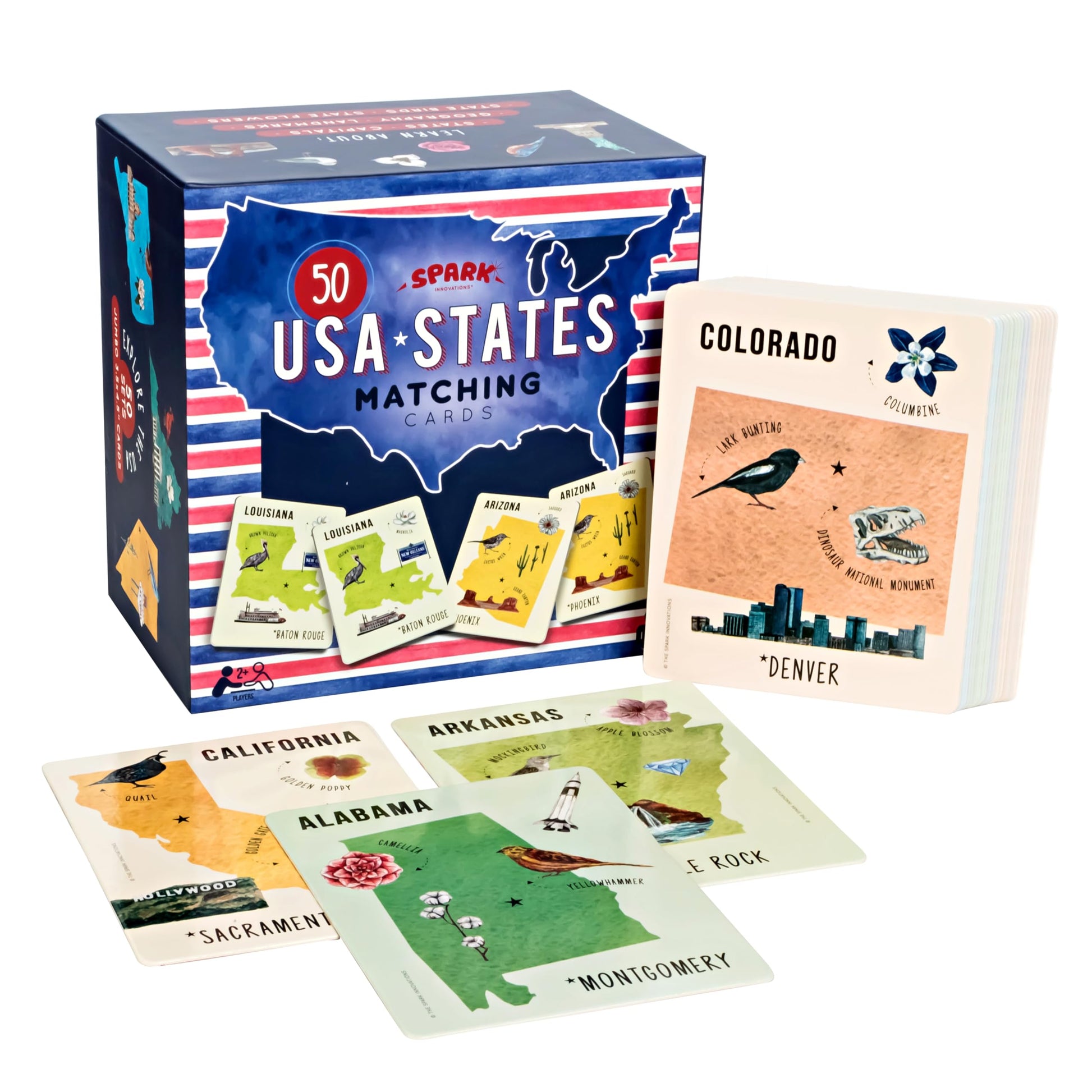 SPARK INNOVATIONS USA States Matching Card Games, Educational Kids Games, Learn States and Capitals, Homeschool Supplies, Classroom Must Have, Kids