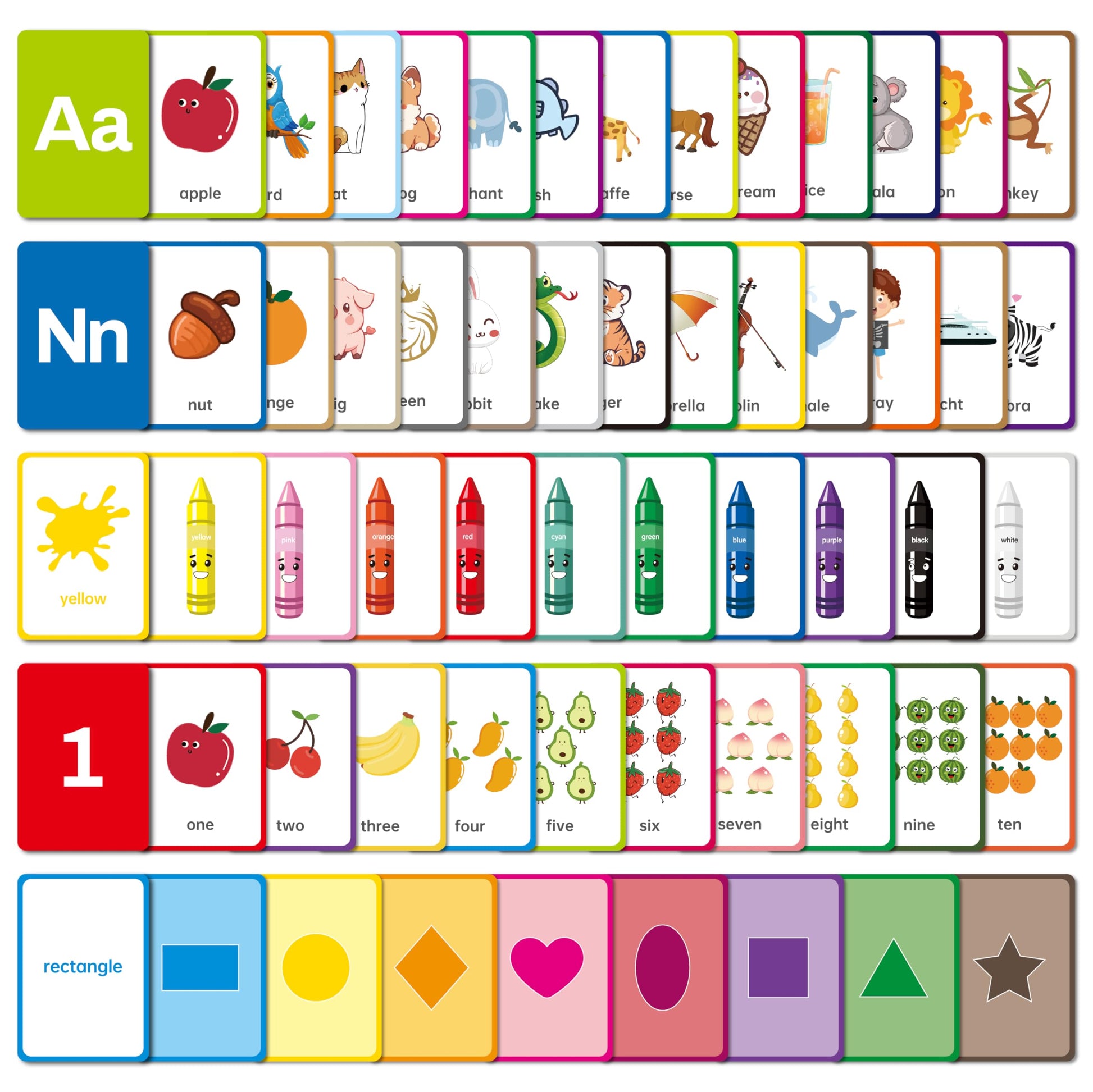 Flash Cards for Toddlers Learning - 54 Double-Sided Alphabet, Number, Color & Shape Cards - Durable Preschool Educational Toys for Kids Ages 2-5