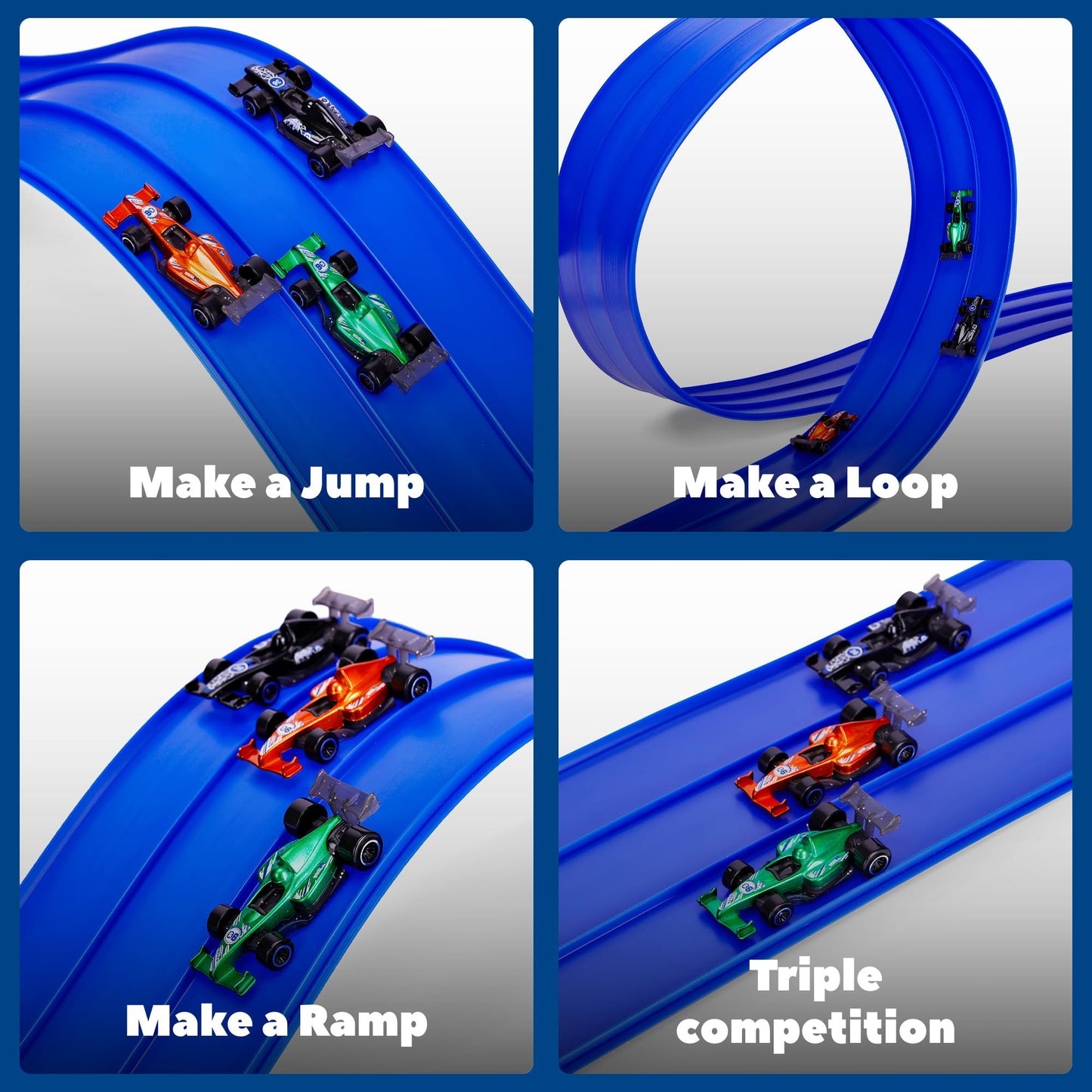 3-Lane Flexible Race Track for Kids with Suction Cups, Race Car Ramp Track & 15ft Race Car Track Compatible 1:64 Diecast Cars,Portable Roll Up Track