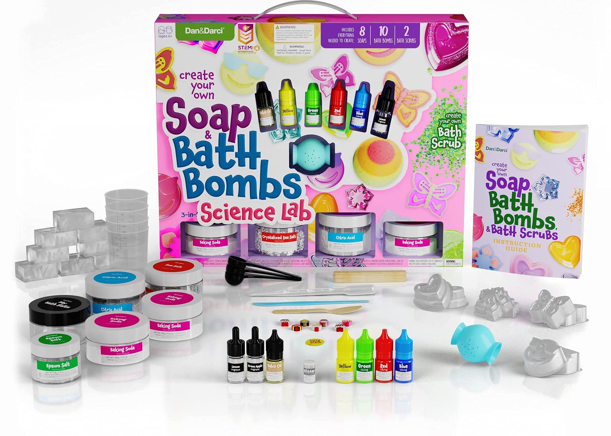 Dan&Darci Soap & Bath Bomb Making Kit for Kids, 3-in-1 Spa Science Kits, Craft Gifts for Girls & Boys Age 6-12 Year Old Girl Crafts: DIY Experiment