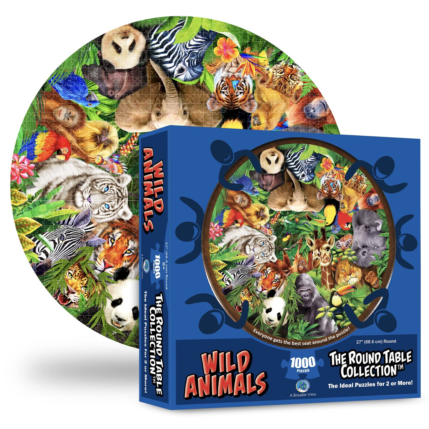 A Broader View Wild Animals Round Table Puzzle - 1000 Pieces, Jigsaw Puzzles for Adults & Kids, Suitable for Groups of 2 or More, Everyone Gets