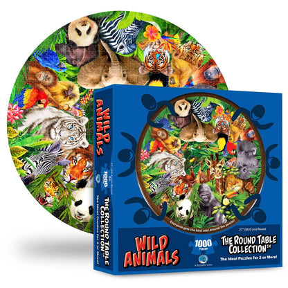 A Broader View Wild Animals Round Table Puzzle - 1000 Pieces, Jigsaw Puzzles for Adults & Kids, Suitable for Groups of 2 or More, Everyone Gets
