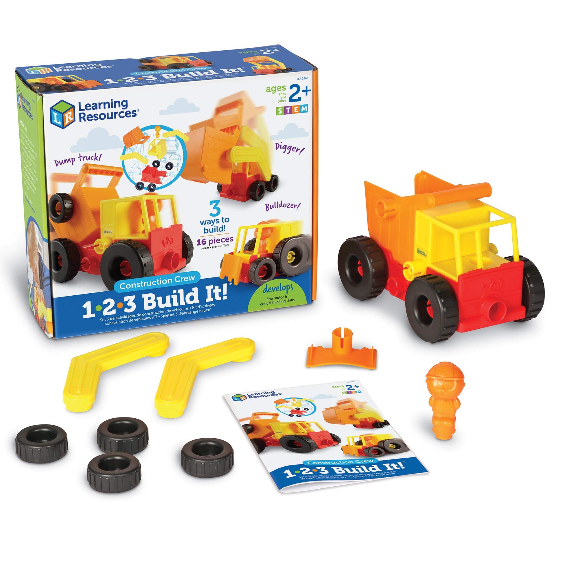 Learning Resources 1-2-3 Build It Construction Crew - Take Apart Construction Toys, Toddler Excavator Toy, Kids Dump Truck Toy, Tractor Toys for Kids