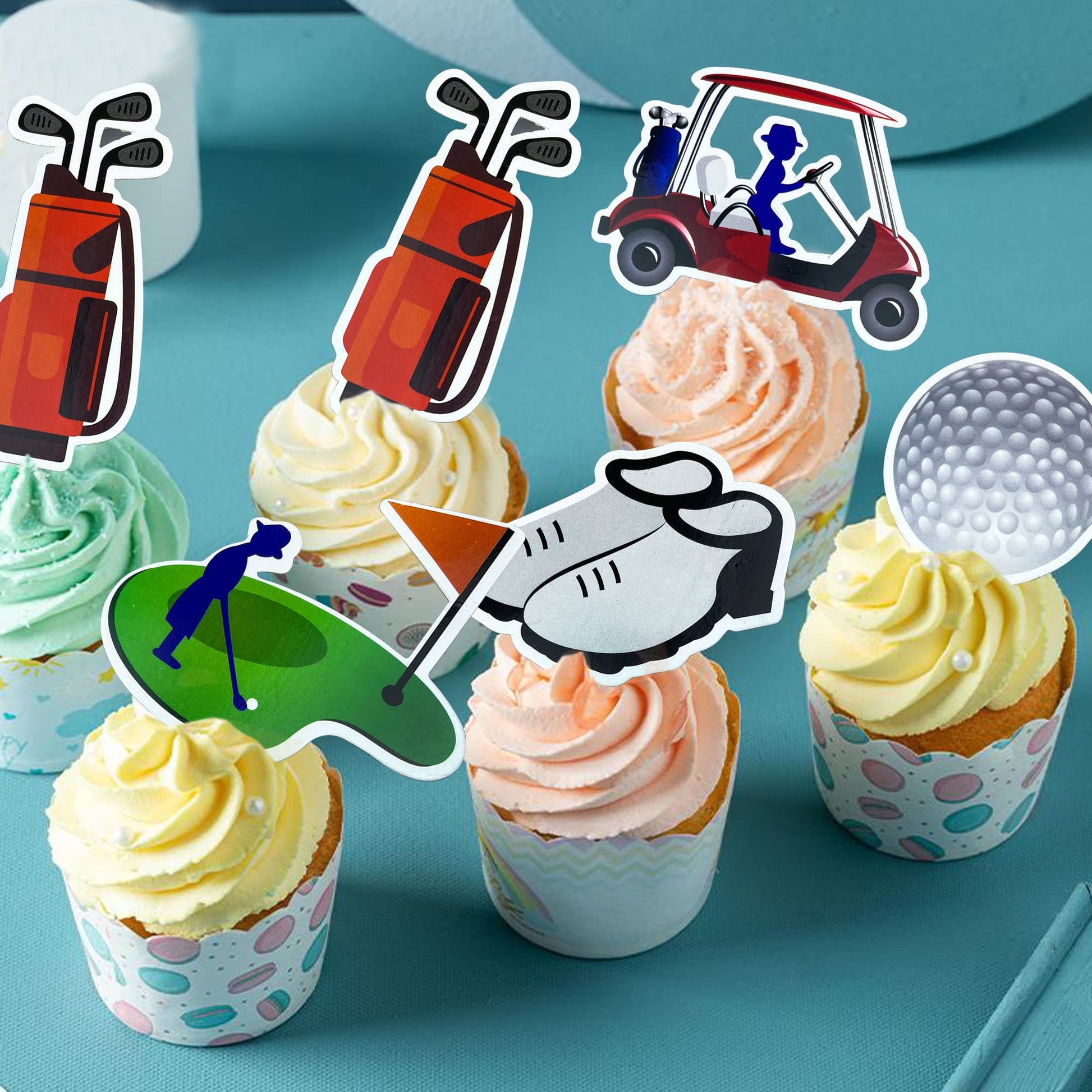 2026 New Golf Cake Decorations Cart Toppers Heading for The Green Topper for Golfers With Cart Flag Ball Theme Party Supplies