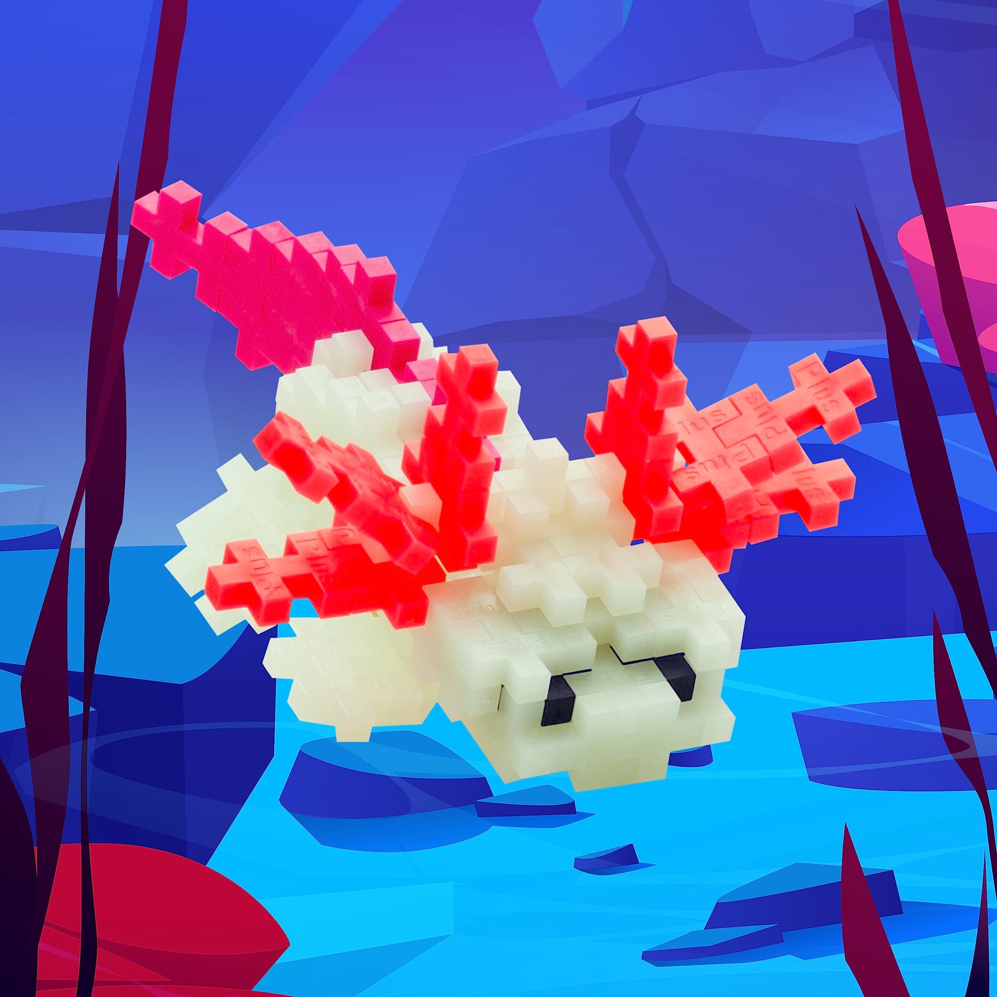 PLUS PLUS Axolotl - 3D Puzzle Sea Creatures Toy, Ocean Animals Figures Tube - Mini Interlocking Building Block Set Gifts for Girls & Boys