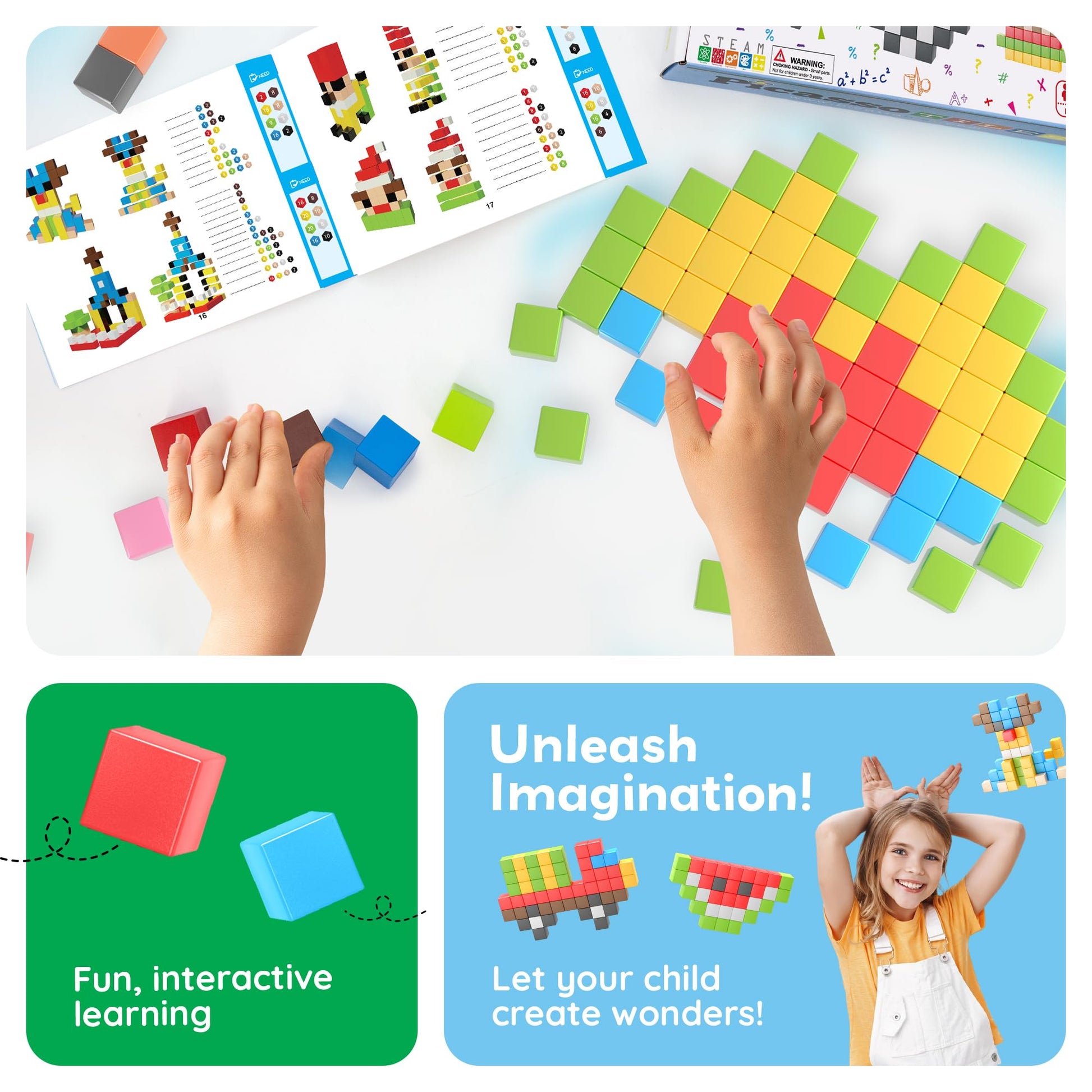 PicassoTiles 108pcs 1” Magnetic Puzzle Cubes Magnet Toys Preschool Construction Building Block Set Sensory Toy Early Education STEM Learning Come