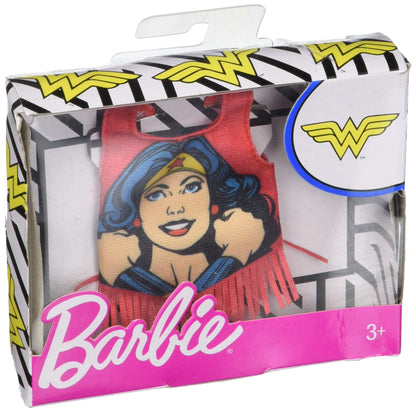 Barbie Clothes: Wonder Woman Character Top Dolls, Red Fringe Tank with Wonder Woman Graphic, Gift for 3 to 8 Year Olds