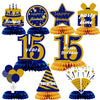 9Pcs Happy 15th Birthday Honeycomb Centerpieces Decorations fo Boy Blue Gold 15 Birthday Party Supplies Blue 15 Years old Fifteen Birthday Table