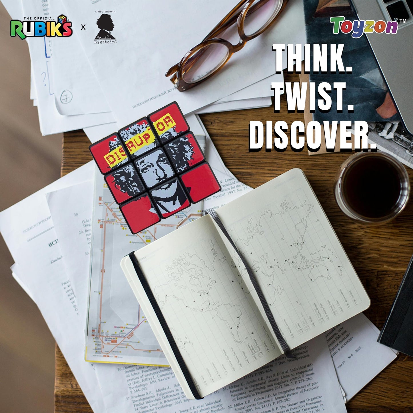 Toyzon Compatible with Rubik’s Cube- Albert Einstein Themed Rubik's Cube 3x3 Rubiks Cube Speed Cube 3x3- Educational Speed Puzzle Cube Featuring