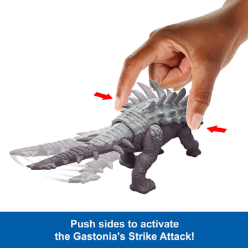 Mattel Jurassic World Strike Attack Dinosaur Toy with Single-Strike Action & Movable Joints, Gastonia Action Figure Includes Digital Play