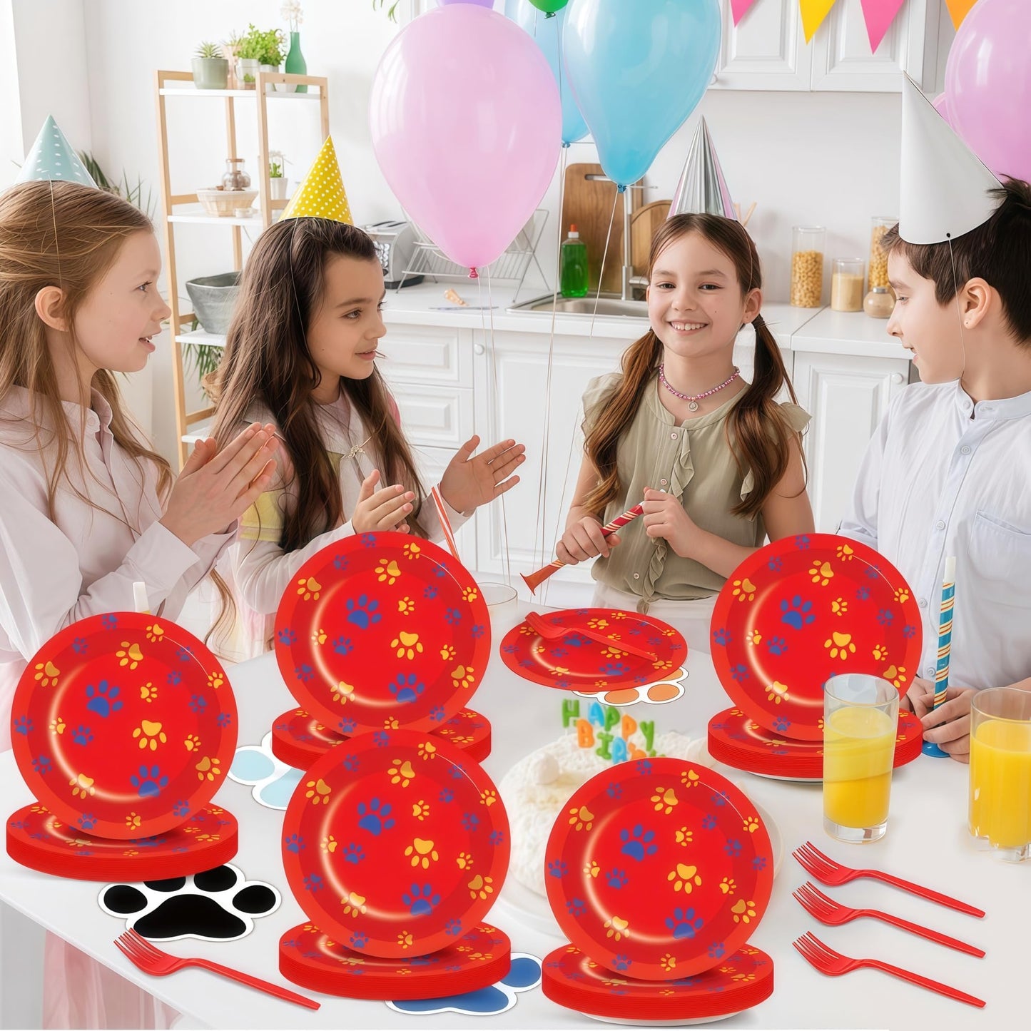 40 Pieces Dog Paw Print Birthday Party Supplies Include 20 Plates, 20 Forks,Puppy Theme Party Decorations, Ideal for Picnics, Baby Showers