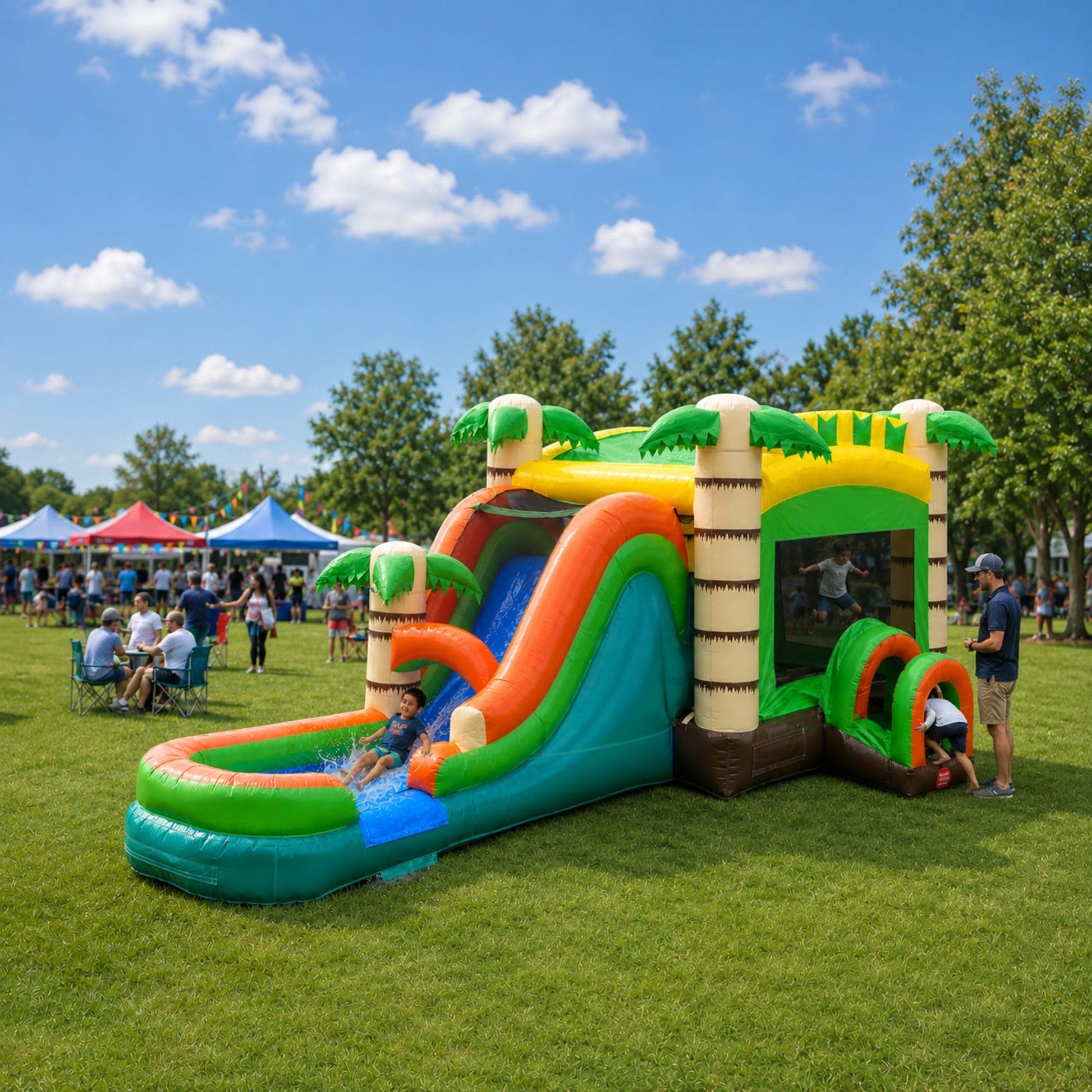 TentandTable Giant Inflatable Bounce House w/Water Slide, Tropical Jungle
