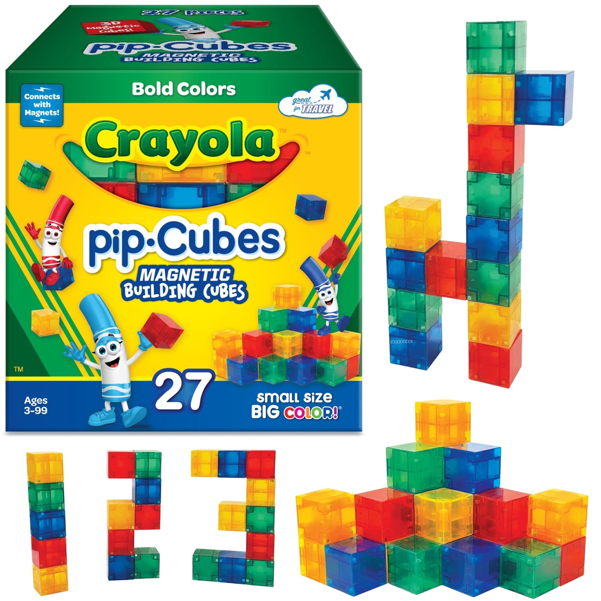 Crayola Bold Magnetic PIP Cubes, Mini Magnetic Blocks Playset, STEM & Montessori Building & Educational Toys for Kids, Travel Toys for Boys and Girls