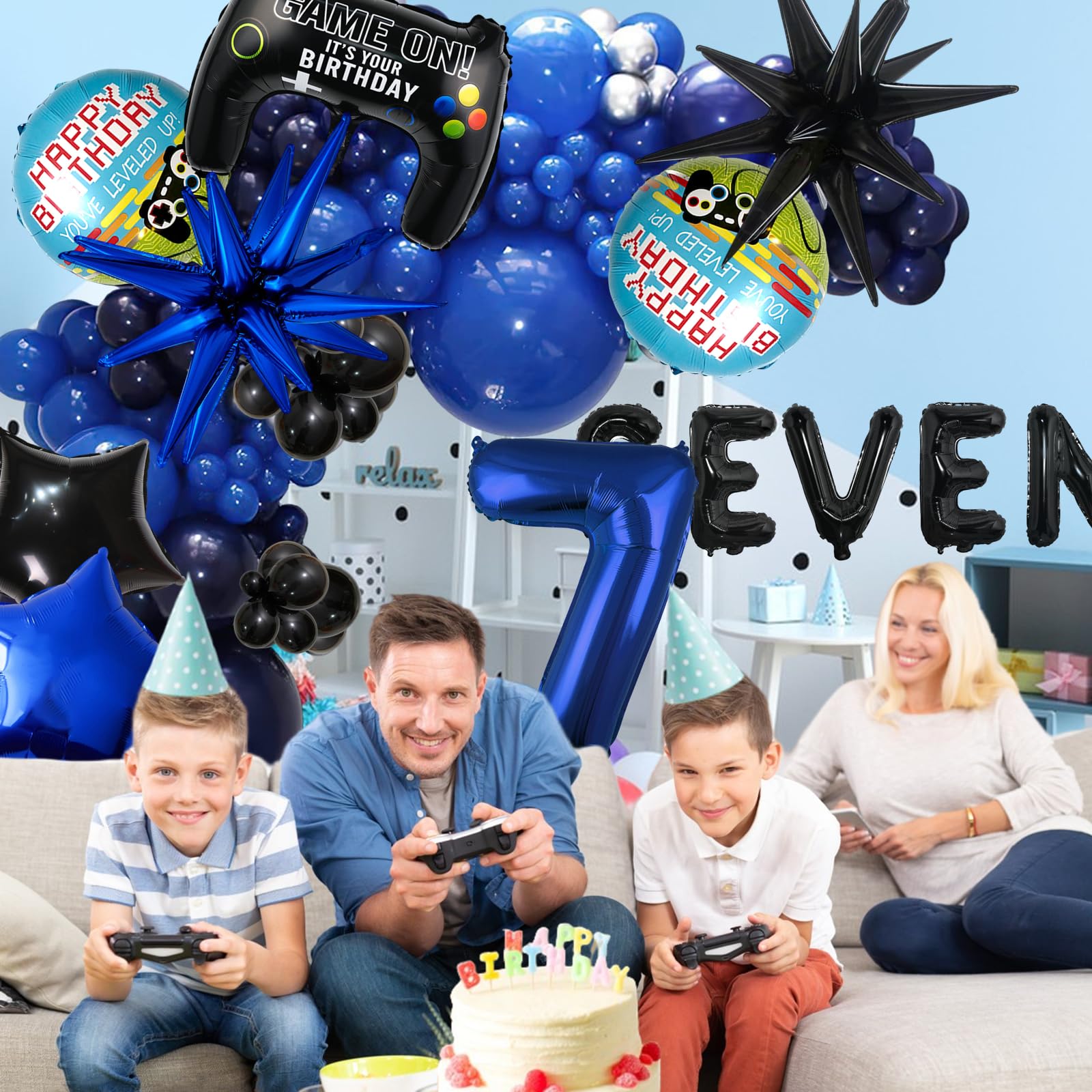 Navy Blue Video Game Controller Mylar Foil Balloon - 13pcs 7th Birthday Party Supplies For Boys (Number 7)