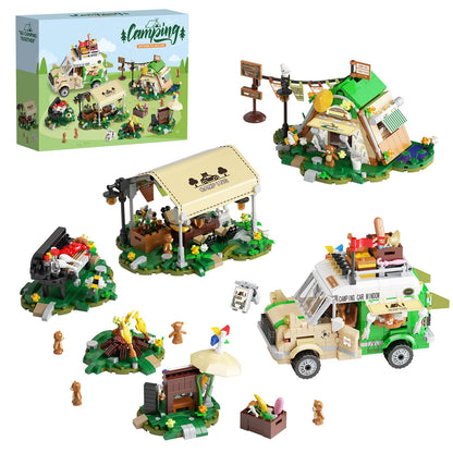 JYLWSMHMU Holiday Adventure Camper Van Building Blocks Set with Mini Outdoor Camping Cabin Tent Creative Construction Gift for Adults Teens 1982PCS