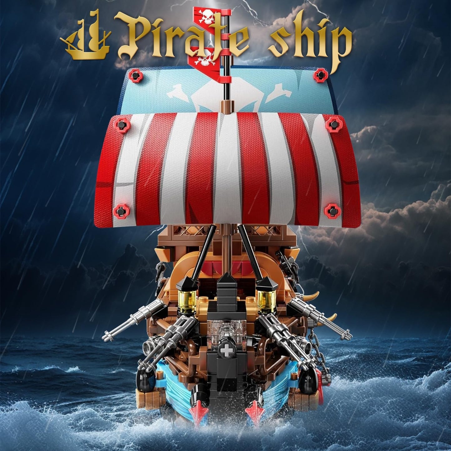 Vziimo Pirate Ship Building Sets with Lights, Creative Model Ship Boat Pirate Themed Toys Building Kits for Home Decor, 916 Pieces Christmas Birthday