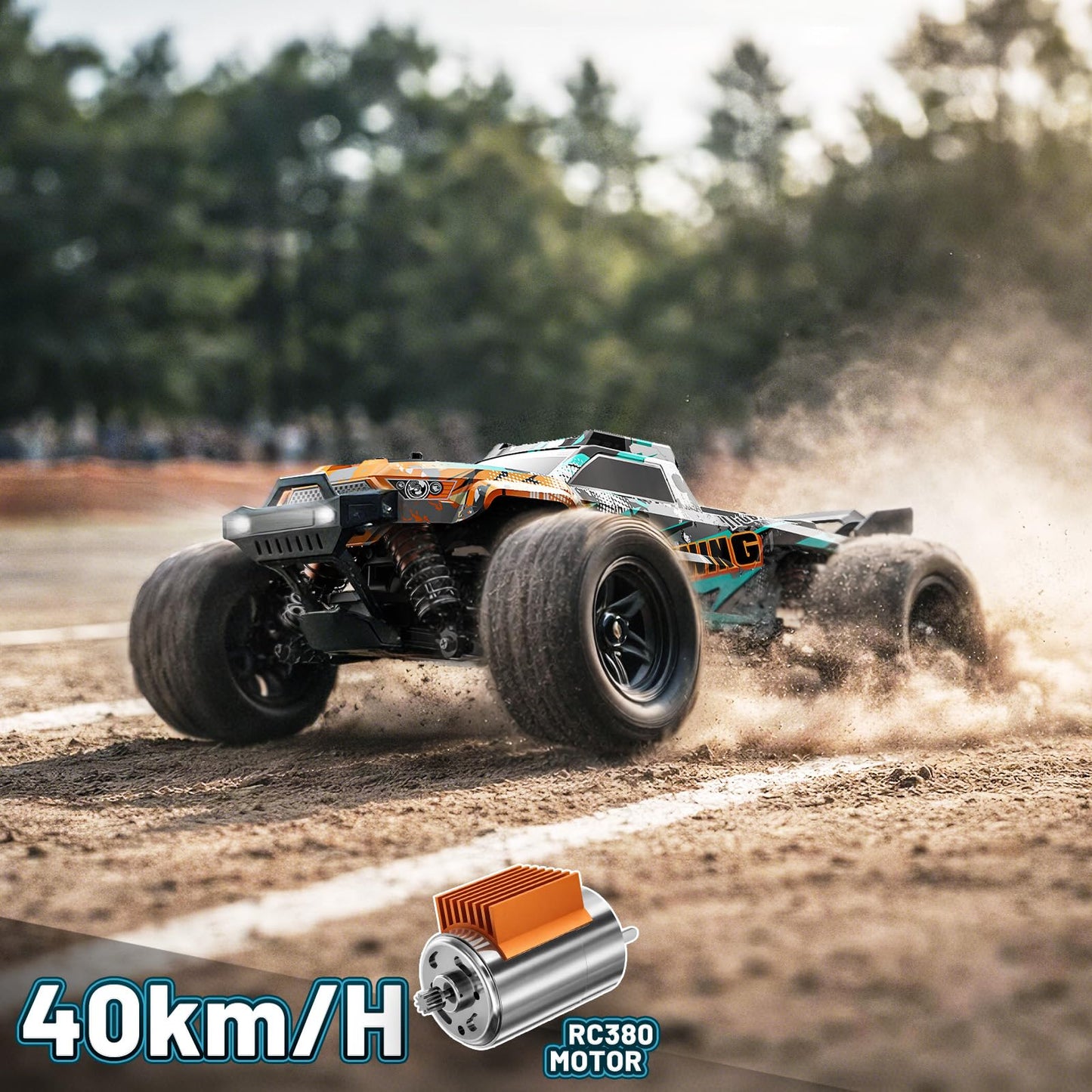RC Cars 1:18 4WD High Speed Off-Road RC Truck 40 KM/H, Remote Control Car with Waterproof ESC, 2 Rechargeable 7.4V 1300mAh Batteries, Dual Body