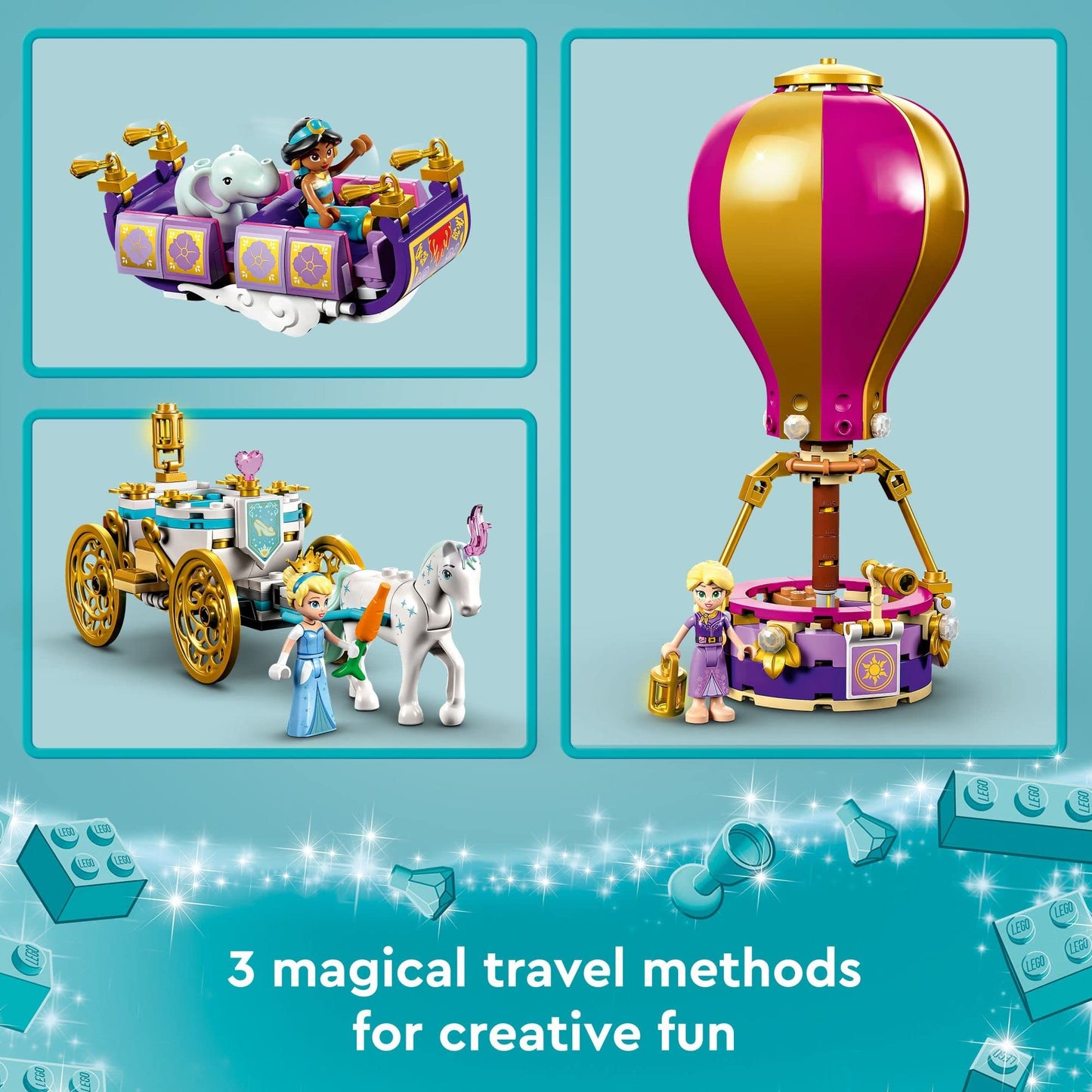 LEGO Disney Princess Enchanted Journey Building Set - 3in1 Playset with Cinderella, Jasmine, Rapunzel Mini Dolls, Toy Horse & Carriage, Hot Air