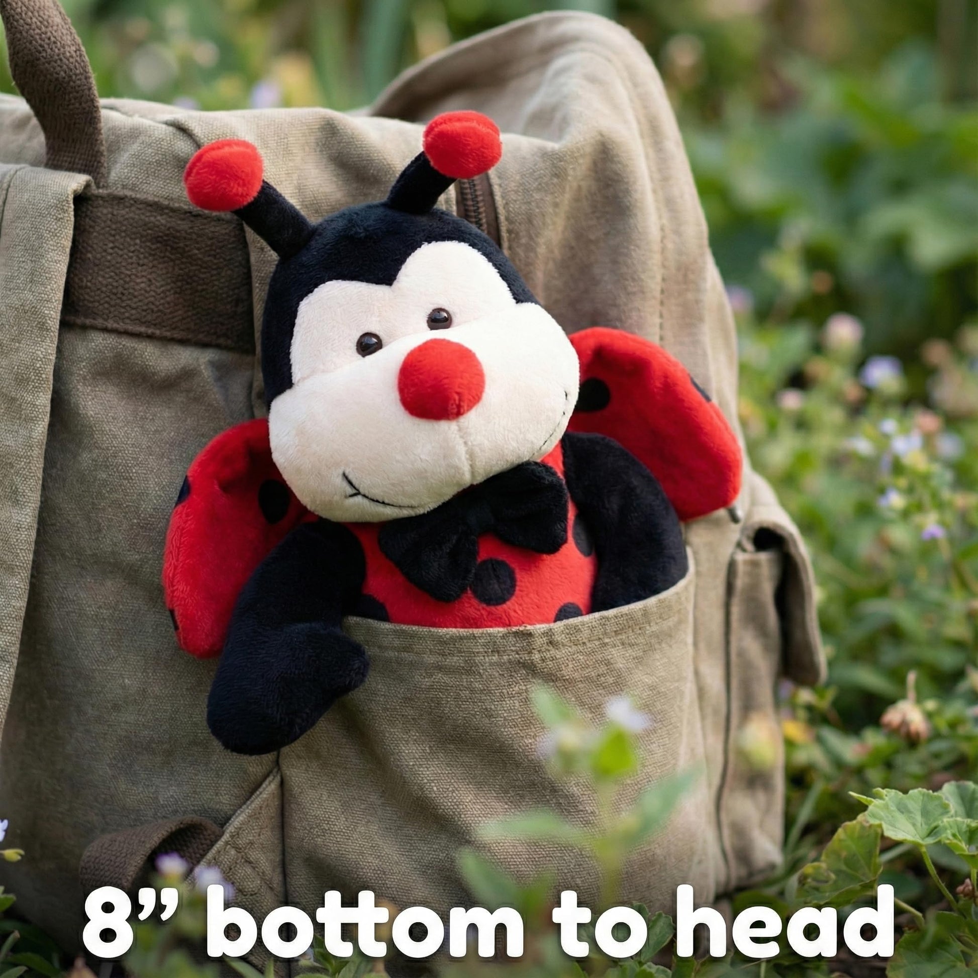 Garden Buzz Cuties Ladybug Stuffed Animal Plush Ladybird Beetle Soft Insect Cuddly Lady Bug Toy with Red Wings and Black Bow, Bee Friend, Present