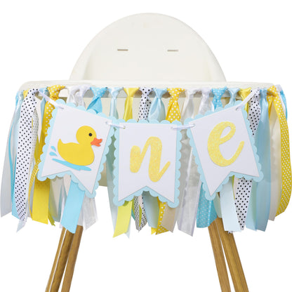 Rubber Ducky High Chair Banner - Rubber Duck Decoration, Boys Birthday Banner, Light Blue Summer Birthday Decor