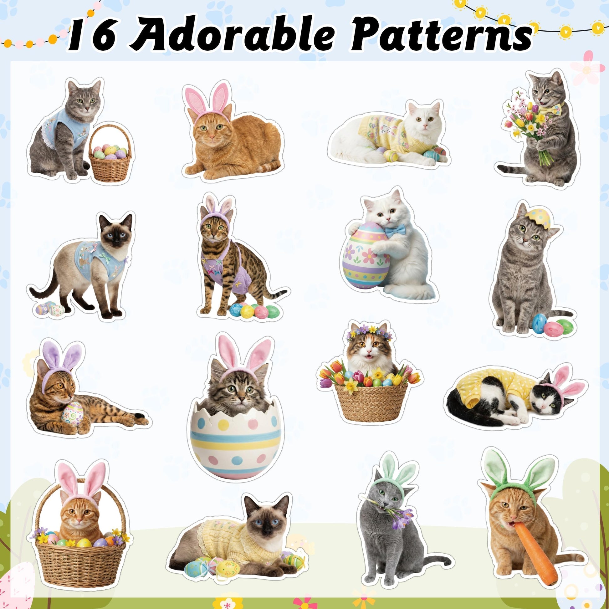 5wsech Cute Realistic Cat Roll Stickers - 1000 Colorful Eggs Rabbit Ears Holiday Dress Up Realistic Cat Vinyl Decals for Kids, Funny Kitten Stickers
