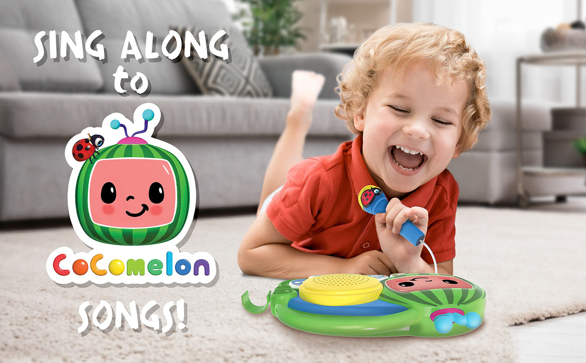 eKids Cocomelon Toy Singalong Boombox with Microphone and Built-in Music, Toddler Toys for Fans of Cocomelon Gifts