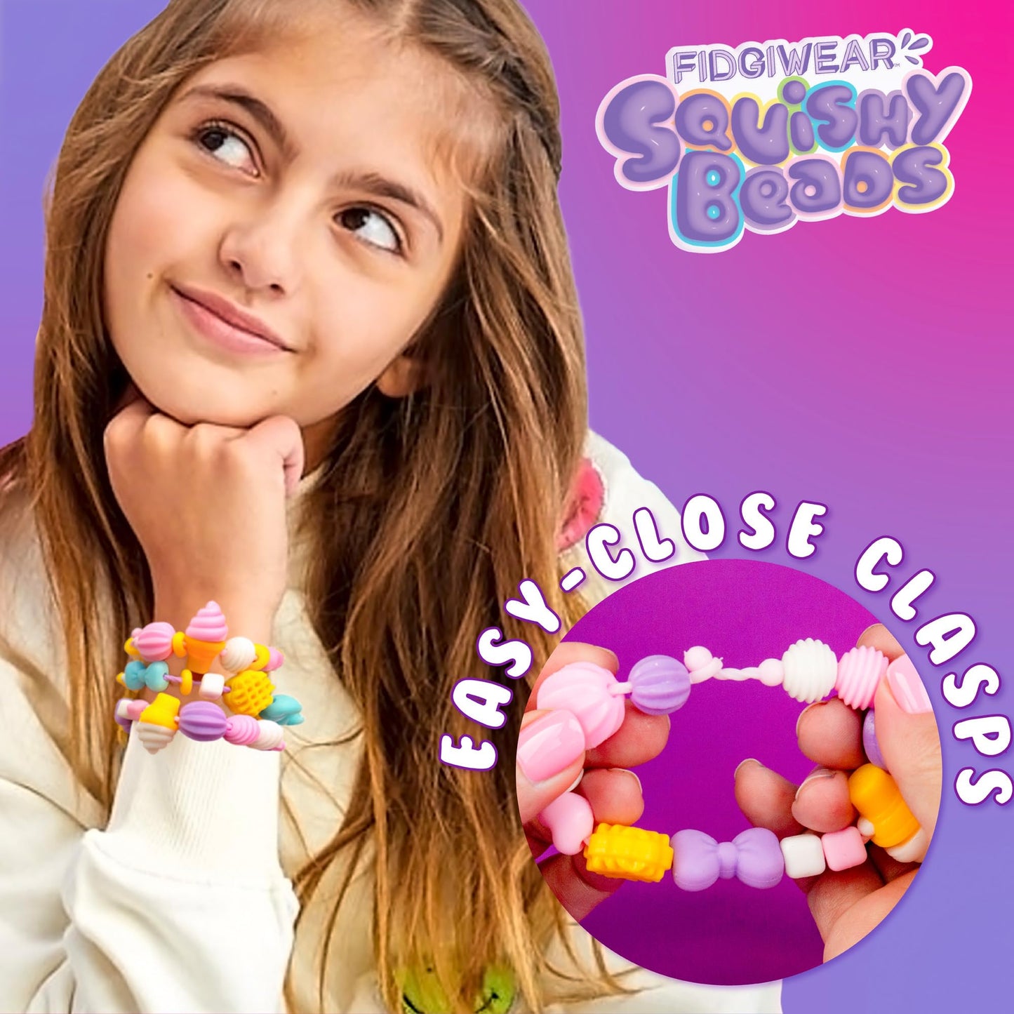 Fidgiwear Squishy Beads - Pink Sweety Theme, Create Fashionable Fidget Jewelry with Scented Squishy Beads for Jewelry Making, Toddler Sensory Bracelet