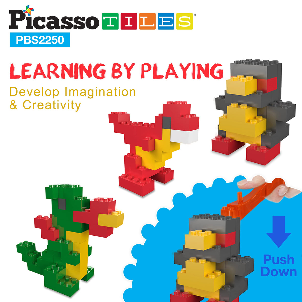 PicassoTiles 2250 PCs Building Block Tiles Creative Shapes to Enhance Imaginative Play Unique Set to Build Houses Animals Dinosaurs and More Vibrant