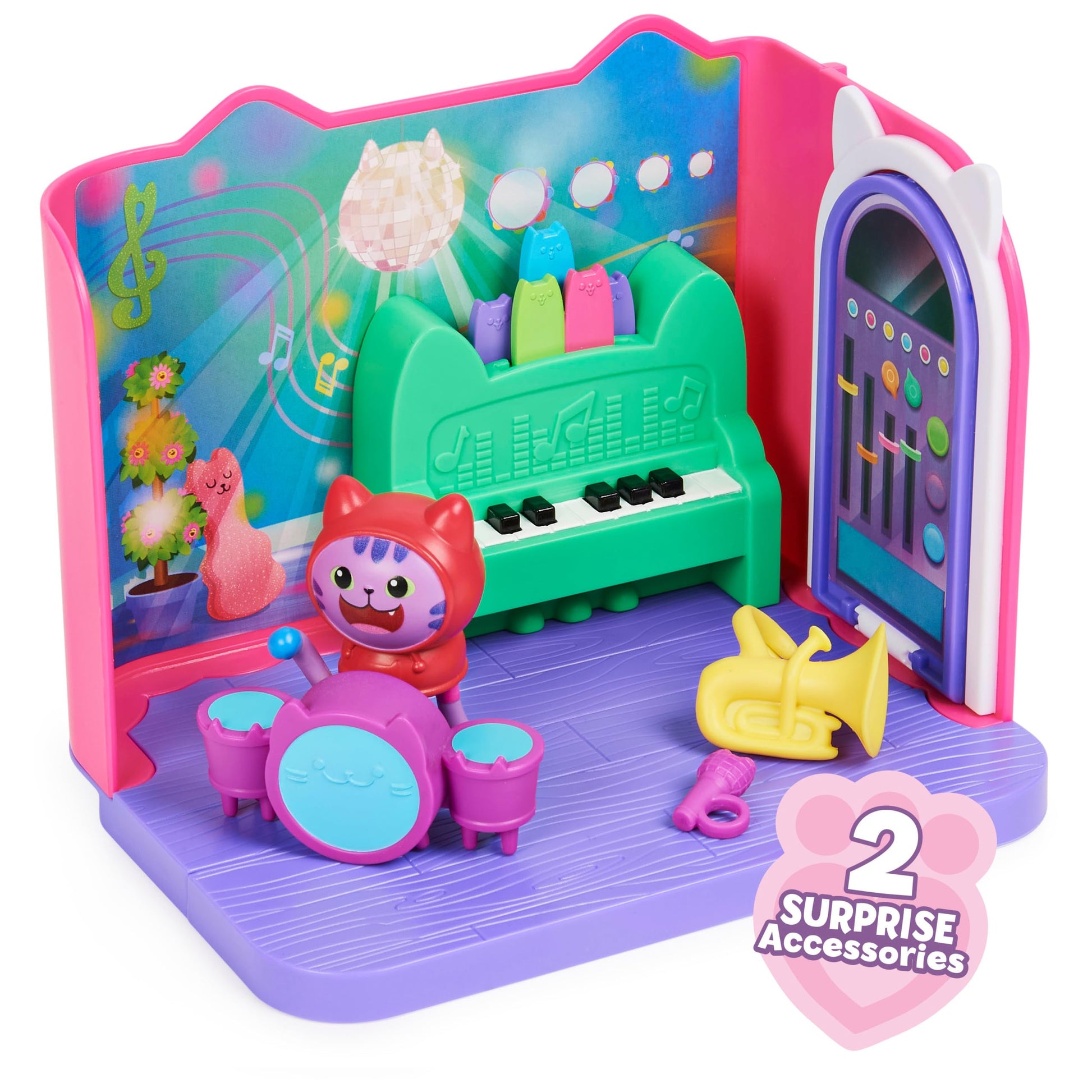 Gabby's Dollhouse, Groovy Music Room with Daniel James Catnip Figure, 2 Accessories, 2 Furniture Pieces and 2 Deliveries, Kids Toys for Ages 3 and up