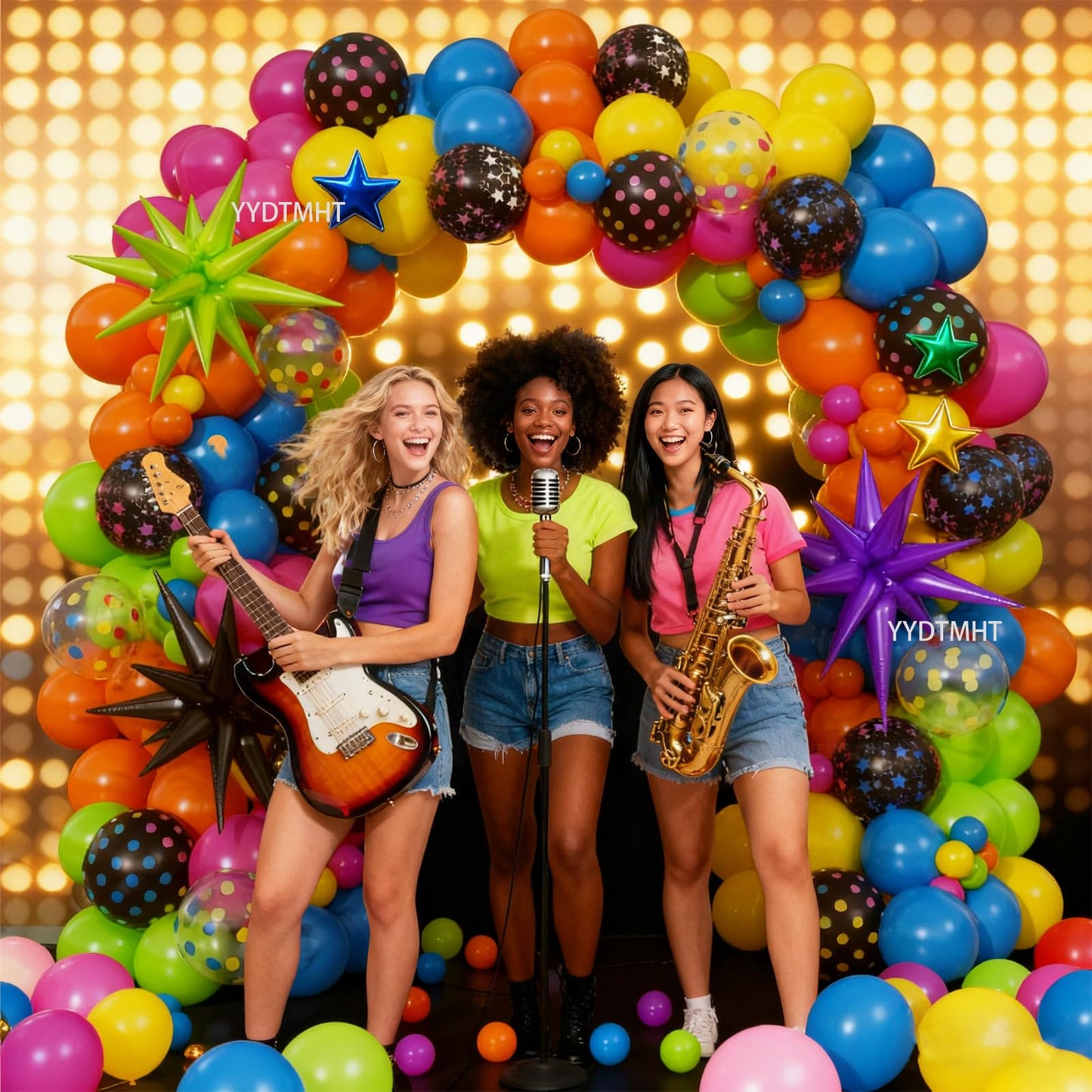 90s 80s Neon Balloon Arch Kit, 152pcs Disco Theme Party Decorations with Foil Star UV Neon Luminous Fluorescent Balloons for Back to 90s 80s Hip