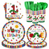 ZQMONTIA 168Pcs Caterpillar 1st Birthday Party Supplies Green Insect Plates Napkins Disposable Tableware Set Hungry Bug Party Decoration for Kids