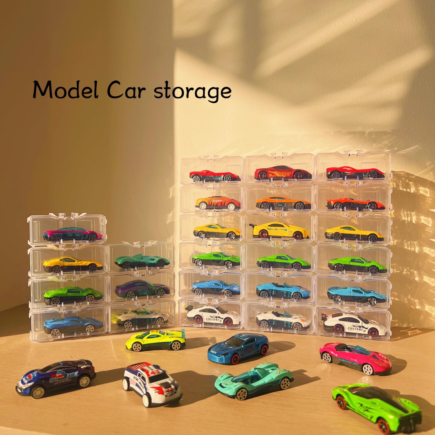 40 Pcs 1/64 Scale Toy Car Display Case for Hot Wheels, Matchbox, Model & Mini Cars - Clear Acrylic Storage Organizer with Snap-On Dust Cover for