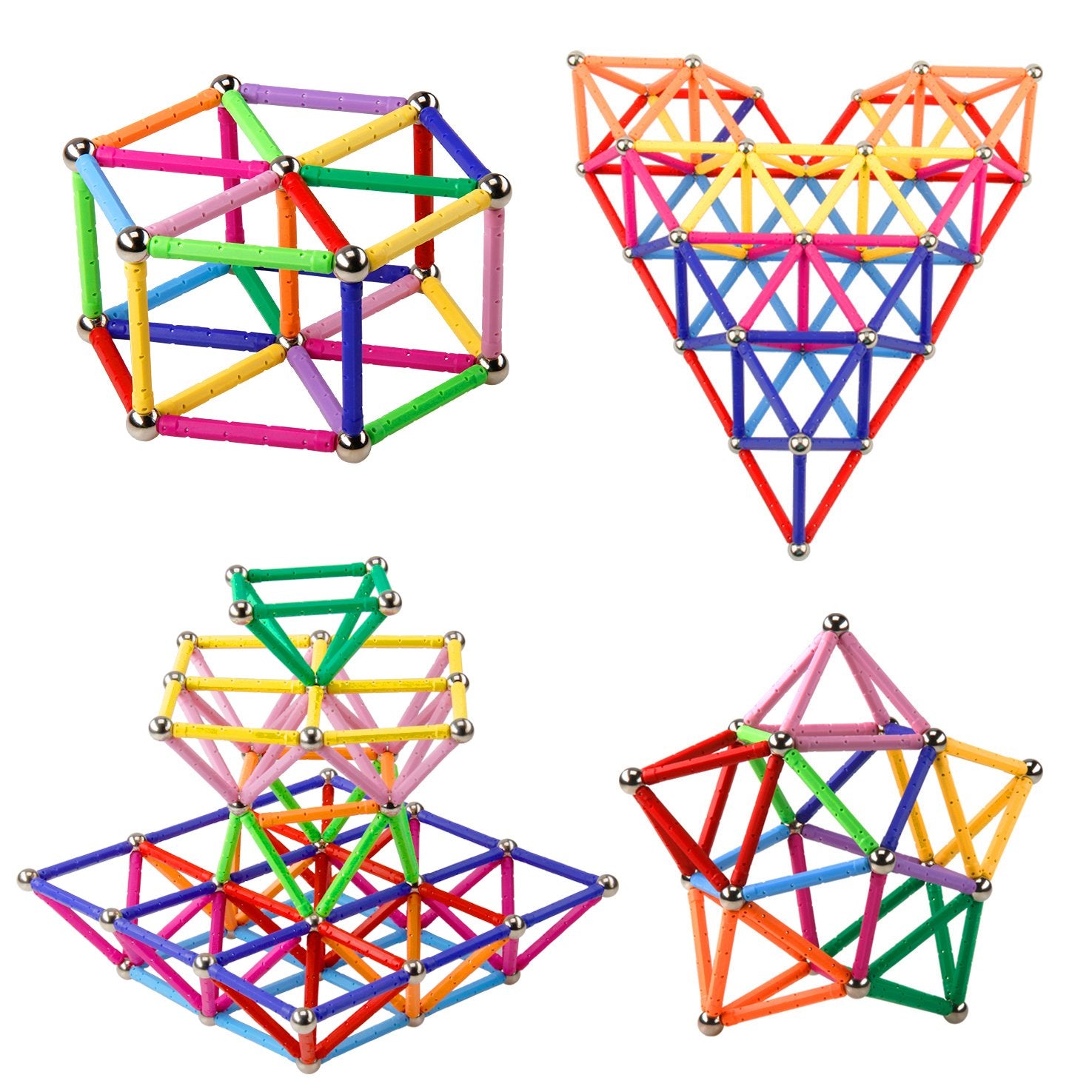 ELONGDI Magnetic Building Blocks, [ 132 Pieces ] Lengthen Building Sticks Set, Magnet Stem Toys Set Non-Toxic Building 3D Puzzle Boys Toys for Kids
