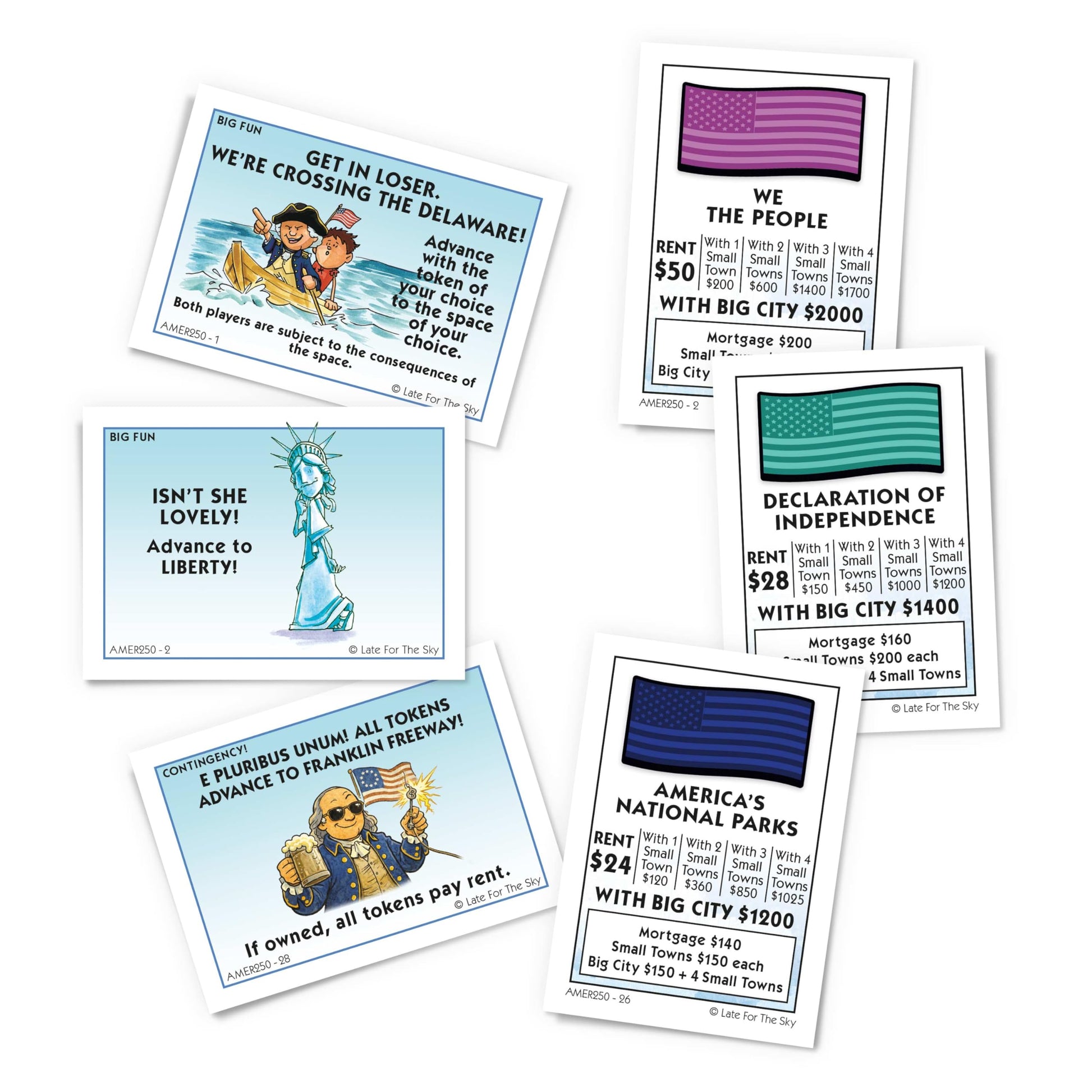 Late for the Sky America-Opoly 250th Board Game for Families, 2-6 Players, Ages 8+, Celebrating the Great American Semiquincentennial!