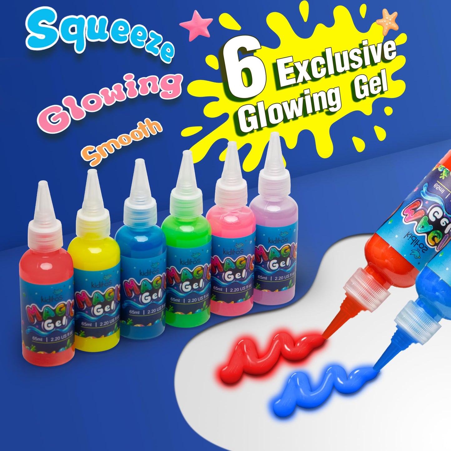 Kiditos Magic Water Elf Toy Kit Glow in the Dark - Make Your Own Water Pets, 6 Magic Gels & 6 Molds, Kids DIY Sensory Craft Kit, STEM Science Toy