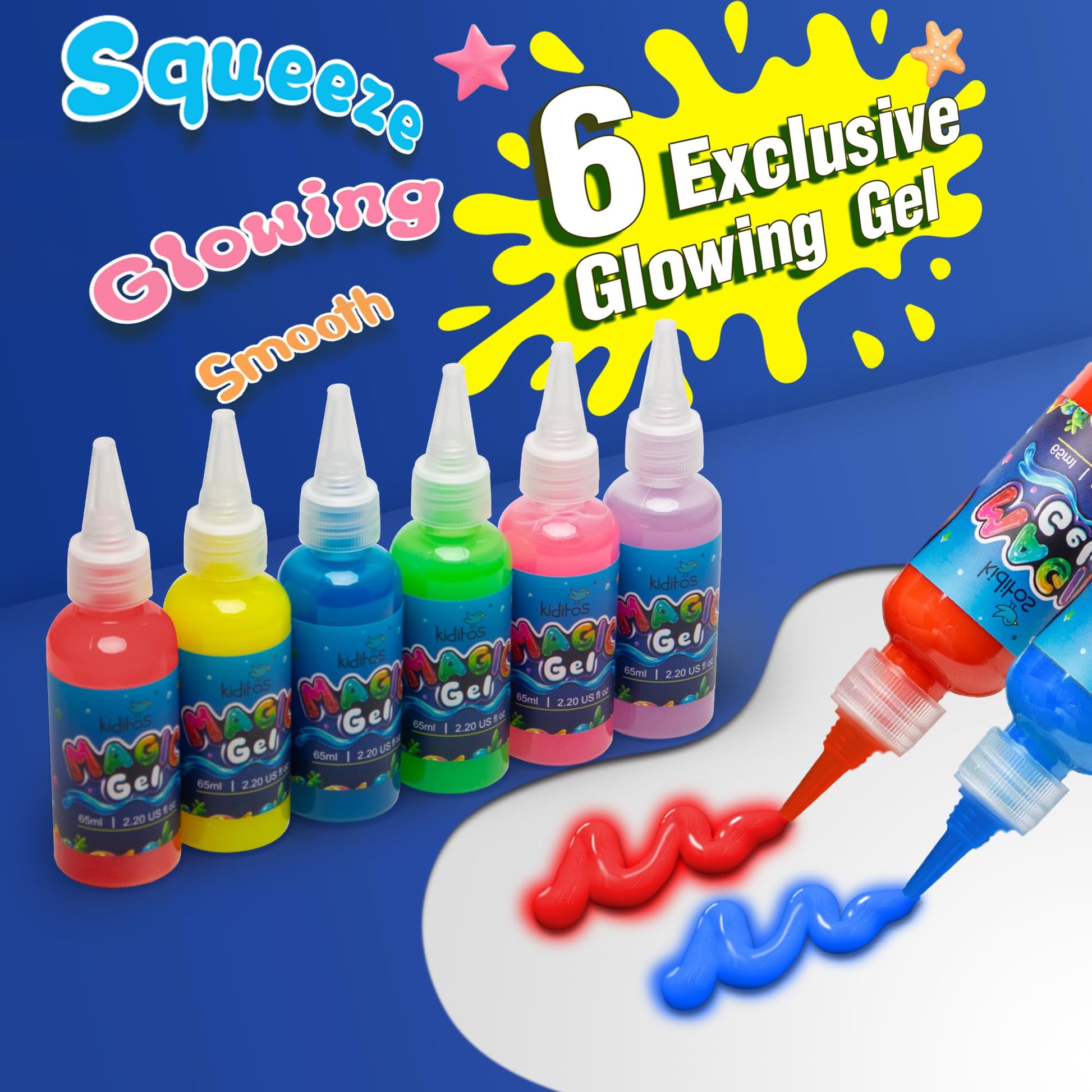 Kiditos Magic Water Elf Toy Kit Glow in the Dark - Make Your Own Water Pets, 6 Magic Gels & 6 Molds, Kids DIY Sensory Craft Kit, STEM Science Toy