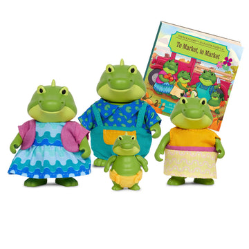Li'l Woodzeez - Bogglesby Alligator Family - Set of 4 Collectible Posable Alligator Figures with Storybook for Imaginative Pretend Play - Doll Figures