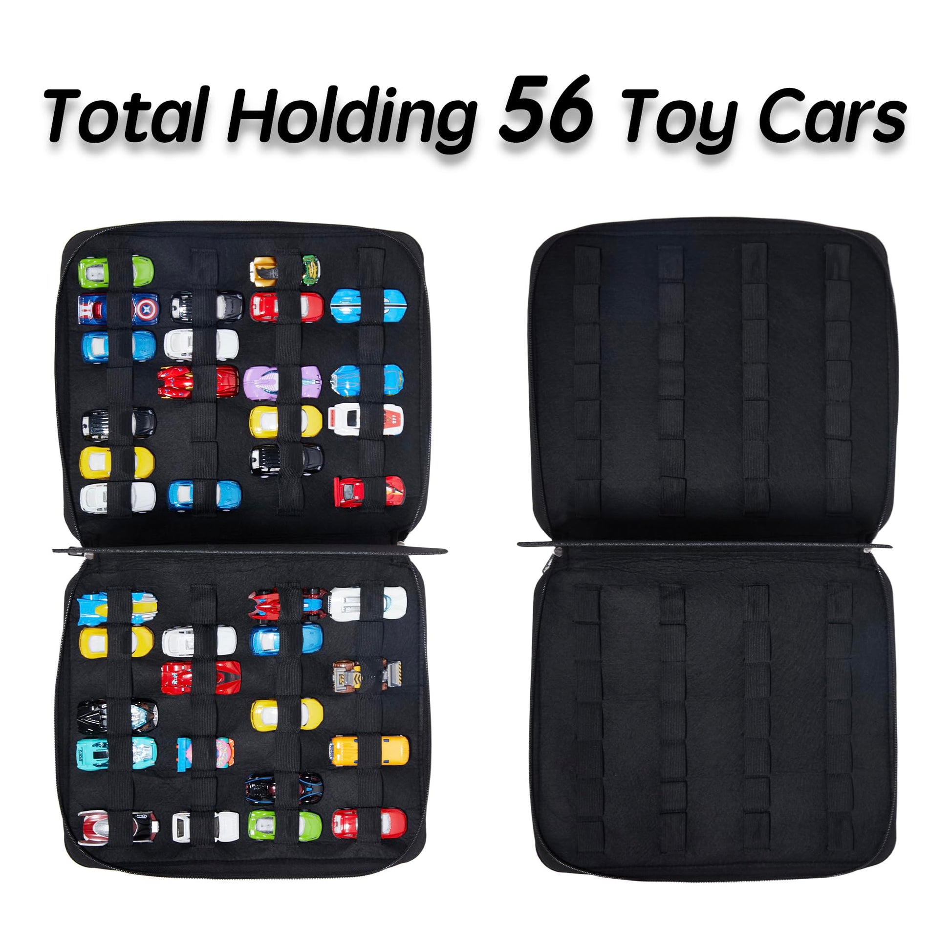 HUHYNN Toy Car Storage Organizer Case for 56 Hot Wheels, Matchbox Cars, Portable Storage Case with 56 Slots for Hot Wheels, Bag Only (Black)