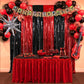 Black Red Party Streamers Backdrop, 2 Pack Black Red Fringe Curtains Tinsel Photo Streamers for Stranger/Friday Party/Halloween Party Decorations