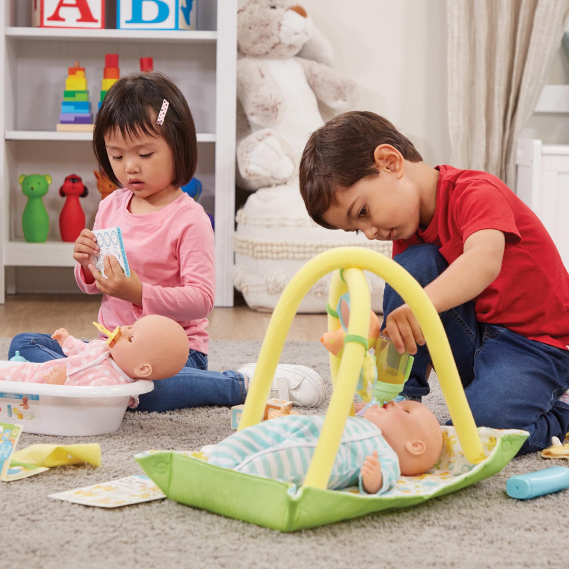 Melissa & Doug Mine to Love Luke & Lucy Realistic Twin Baby Dolls (15-inch) - Dolls and Accessories with Pacifiers for Pretend Play, Toddler Toys for