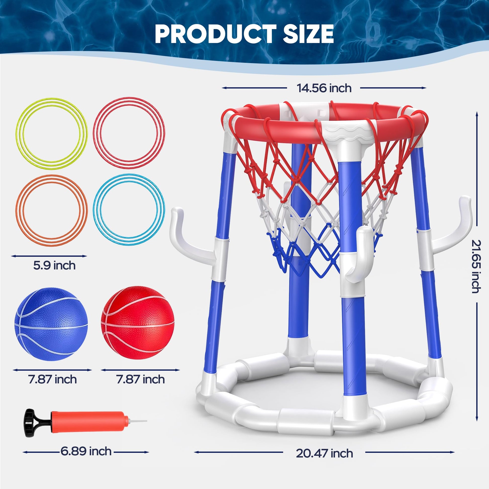 Laoyebaohao Pool Basketball Hoop Pool Games Pool Toys Ring Toss Game with 2 Basketballs Floating Basketball Hoop for Pool for Kids & Adults Indoor